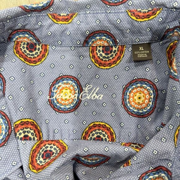 Tasso Elba Men’s XL Dress Button Down Shirt Cotton Short Sleeve Blue Medallion - Picture 3 of 6